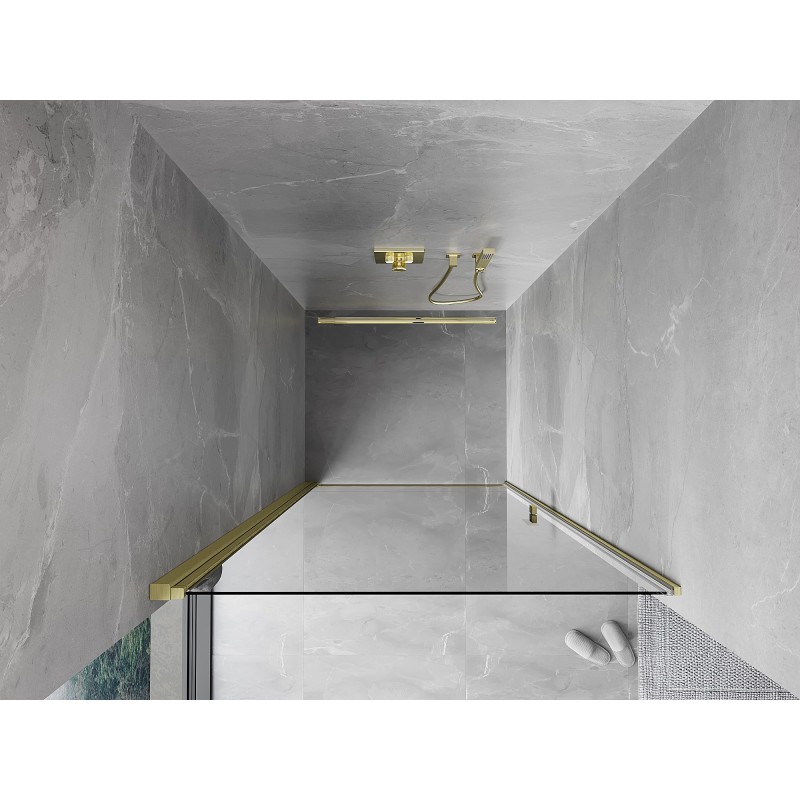 Mexen Mist-B Duschfalttür 60 cm, transparent, gebürstetes Gold - 8A2-060-000-55-00