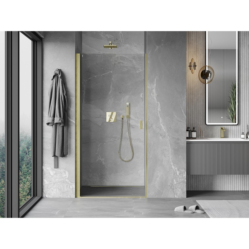 Mexen Mist-B Duschdrehtür 75 cm, transparent, gebürstetes Gold - 8A2-075-000-55-00