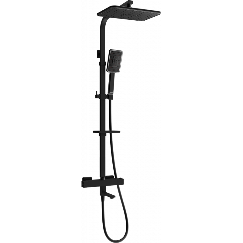 Mexen CQ54 Badewannen-Duschset mit Regenbrause und Thermostatarmatur, schwarz/chrom - 779105495-71