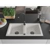 Mexen Mario granitspüle 2-kammer 820 x 436 mm, weiß, schwarzer siphon - 6504822000-20-B