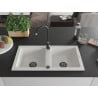 Mexen Mario Granitspüle 2-Kammer 820 x 436 mm, weiß, Siphon schwarz - 6504822000-20-B