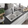 Mexen Mario Granitspüle 2-Kammer 820 x 436 mm, weiß, Siphon schwarz - 6504822000-20-B