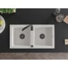 Mexen Mario Granitspüle 2-Kammer 820 x 436 mm, weiß, Siphon schwarz - 6504822000-20-B