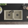 Mexen Mario Granitspüle 2-Becken 820 x 436 mm, beige, schwarzer Siphon - 6504822000-69-B