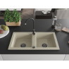Mexen Mario Granitspüle 2-Becken 820 x 436 mm, beige, schwarzer Siphon - 6504822000-69-B