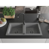 Mexen Mario Granitspüle 2-Kammer 820 x 436 mm, grau, schwarzer Siphon - 6504822000-71-B