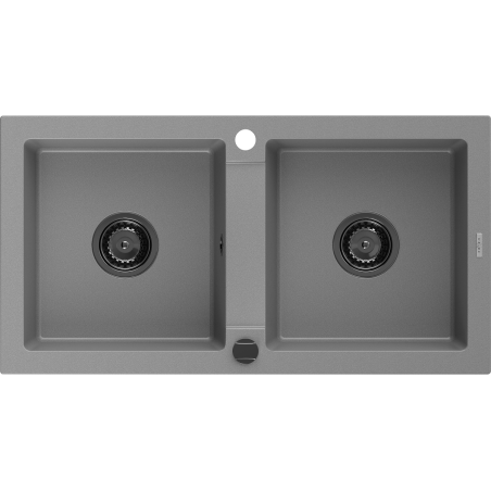 Mexen Mario Granitspüle 2-Kammer 820 x 436 mm, grau, schwarzer Siphon - 6504822000-71-B