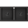 Mexen Mario granitspüle 2-becken 820 x 436 mm, schwarz/silber metallic, schwarzer siphon - 6504822000-73-B