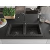 Mexen Mario Granitspüle 2-Fach 820 x 436 mm, Schwarz/Goldmetallic, Schwarzer Siphon - 6504822000-75-B
