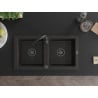 Mexen Mario Granitspüle 2-Fach 820 x 436 mm, Schwarz/Goldmetallic, Schwarzer Siphon - 6504822000-75-B