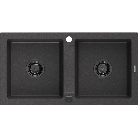 Mexen Mario Granitspüle 2-Becken 820 x 436 mm, schwarz gesprenkelt, schwarzer Siphon - 6504822000-76-B