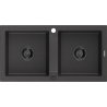 Mexen Mario Granitspüle 2-Becken 820 x 436 mm, schwarz gesprenkelt, schwarzer Siphon - 6504822000-76-B