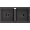 Mexen Mario Granitspüle 2-Kammer 820 x 436 mm, schwarz gesprenkelt, schwarzer Siphon - 6504822000-76-B
