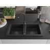 Mexen Mario Granitspüle 2-Becken 820 x 436 mm, schwarz, schwarzer Siphon - 6504822000-77-B