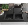 Mexen Mario Granitspüle 2-Kammer 820 x 436 mm, schwarz, Siphon schwarz - 6504822000-77-B