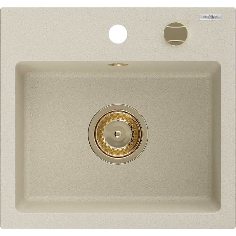 Mexen Milo Granitspüle 1-Becken 435 x 410 mm, beige, goldener Siphon - 6505441000-69-G