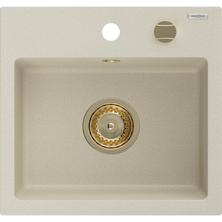 Mexen Milo Granitspüle 1-beckig 435 x 410 mm, beige, goldener Siphon - 6505441000-69-G