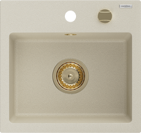 Mexen Milo Granitspüle 1-beckig 435 x 410 mm, beige, goldener Siphon - 6505441000-69-G