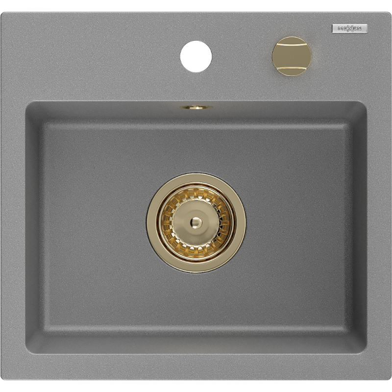 Mexen Milo Granitspüle 1-becken 435 x 410 mm, grau, Siphon gold - 6505441000-71-G