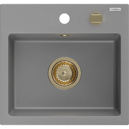 Mexen Milo Granitspüle 1-becken 435 x 410 mm, grau, Siphon gold - 6505441000-71-G