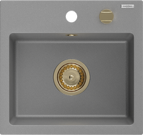 Mexen Milo Granitspüle 1-becken 435 x 410 mm, grau, Siphon gold - 6505441000-71-G