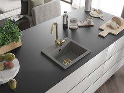 Mexen Milo Granitspüle 1-becken 435 x 410 mm, grau, Siphon gold - 6505441000-71-G