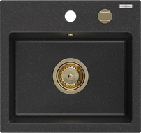 Mexen Milo Granitspüle 1-Becken 435 x 410 mm, schwarz/silber metallic, Siphon gold - 6505441000-73-G