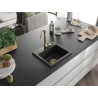 Mexen Milo Granitspüle 1-Becken 435 x 410 mm, schwarz/silber metallic, Siphon gold - 6505441000-73-G