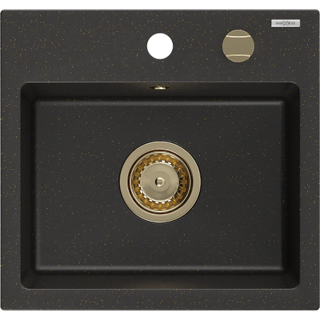 Mexen Milo Granitspüle 1-beckig 435 x 410 mm, schwarz/gold metallic, Siphon gold - 6505441000-75-G