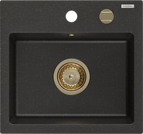 Mexen Milo 1-Becken-Granit-Spüle 435 x 410 mm, Schwarz/Gold metallisch, Siphon Gold - 6505441000-75-G