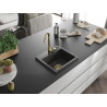 Mexen Milo Granitspüle 1-beckig 435 x 410 mm, schwarz gefleckt, goldener Siphon - 6505441000-76-G