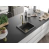 Mexen Milo Granitspüle 1-beckig 435 x 410 mm, schwarz gesprenkelt, goldener Siphon - 6505441000-76-G
