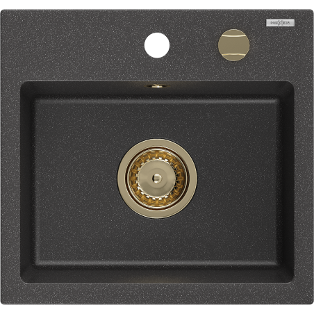 Mexen Milo Granitspüle 1-beckig 435 x 410 mm, schwarz gefleckt, goldener Siphon - 6505441000-76-G