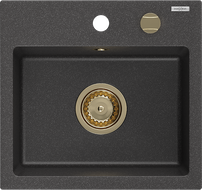 Mexen Milo Granitspüle 1-beckig 435 x 410 mm, schwarz gesprenkelt, goldener Siphon - 6505441000-76-G