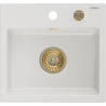 Mexen Milo Granitspüle 1-Becken 435 x 410 mm, weiß, goldener Siphon - 6505441000-20-G