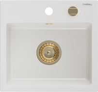 Mexen Milo Granitspüle 1-beckig 435 x 410 mm, weiß, goldener Siphon - 6505441000-20-G