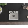 Mexen Milo Granitspüle, 1-beckig, 435 x 410 mm, weiß, schwarzes Siphon - 6505441000-20-B