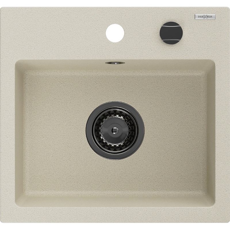 Mexen Milo Granitspüle 1-Becken 435 x 410 mm, beige, schwarzer Siphon - 6505441000-69-B