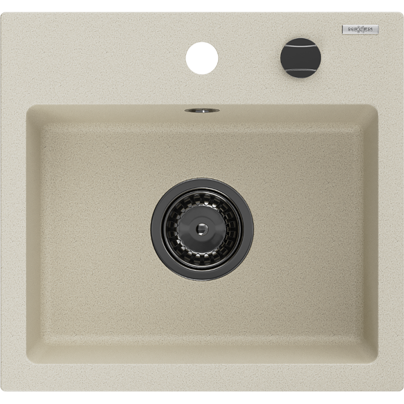 Mexen Milo granitspüle 1-beckig 435 x 410 mm, beige, schwarze Siphon - 6505441000-69-B