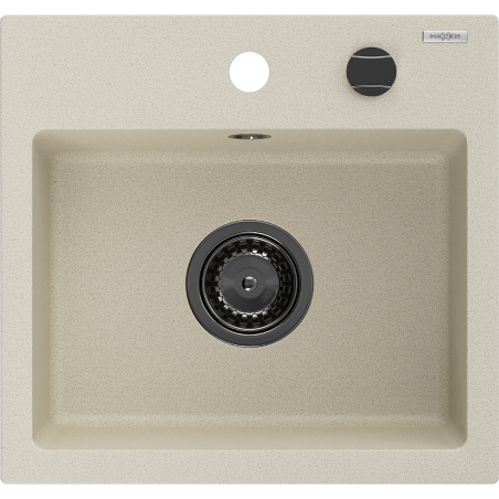 Mexen Milo Granitspüle, 1-beckig, 435 x 410 mm, beige, schwarzer Siphon - 6505441000-69-B