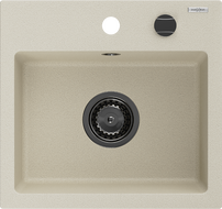Mexen Milo Granitspüle, 1-beckig, 435 x 410 mm, beige, schwarzer Siphon - 6505441000-69-B