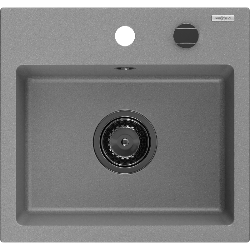 Mexen Milo Granitspüle 1-becken 435 x 410 mm, grau, schwarzer Siphon - 6505441000-71-B