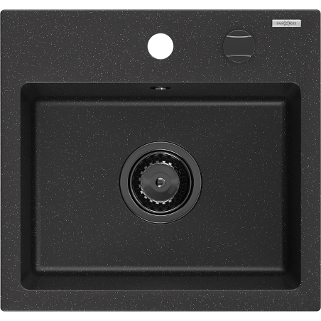 Mexen Milo Granitspüle 1-Becken 435 x 410 mm, schwarz/silber metallic, schwarzer Siphon - 6505441000-73-B