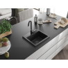 Mexen Milo Granitspüle 1-Kammer 435 x 410 mm, schwarz/silber Metallic, schwarzer Siphon - 6505441000-73-B