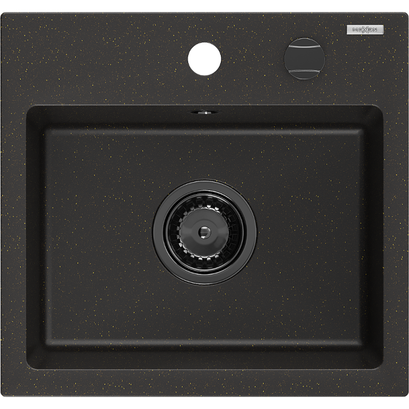 Mexen Milo Granitspüle 1-Becken 435 x 410 mm, schwarz/gold metallic, schwarzer Siphon - 6505441000-75-B
