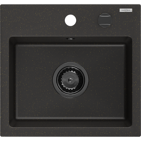 Mexen Milo 1-Kammer Granitspüle 435 x 410 mm, Schwarz/Gold Metallic, Schwarzer Siphon - 6505441000-75-B