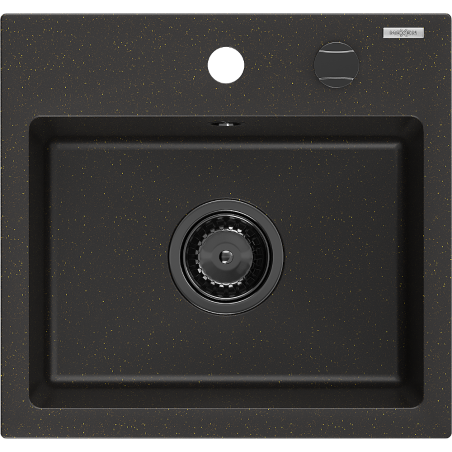 Mexen Milo Granitspüle 1-Becken 435 x 410 mm, schwarz/gold metallic, schwarzer Siphon - 6505441000-75-B