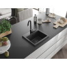 Mexen Milo Granitspüle 1-Becken 435 x 410 mm, schwarz gesprenkelt, schwarzer Siphon - 6505441000-76-B