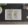 Mexen Gaspar Granitspüle 1,5-Becken mit Abtropffläche 737 x 475 mm, weiß, Siphon gold - 6507731505-20-G