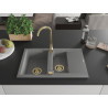 Mexen Gaspar Granitspüle 1,5-beckig mit Abtropffläche 737 x 475 mm, grau, Siphon gold - 6507731505-71-G